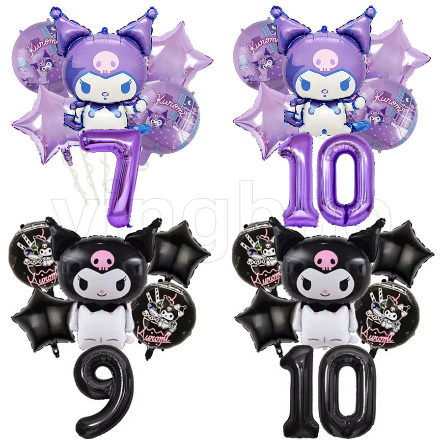 6/7ชิ้นคุโรมิวันเกิดลูกโป่ง&32นิ้วจํานวนลูกโป่งชุดสําหรับสาว1-10ปีพรรคตกแต่งน่ารัก น่ารัก เครื่องประดับฉากหลังเด็กอาบน้ําตกแต่งของขวัญ