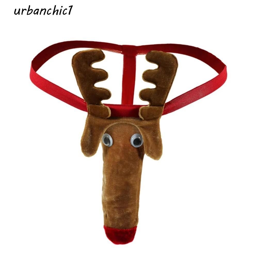 Urbanchic Elephant Nose Thongs, ชุดชั้นในชายคริสต์มาส Elk, แฟชั่น Reindeer สัมผัสตลก T กลับกางเกงชาย
