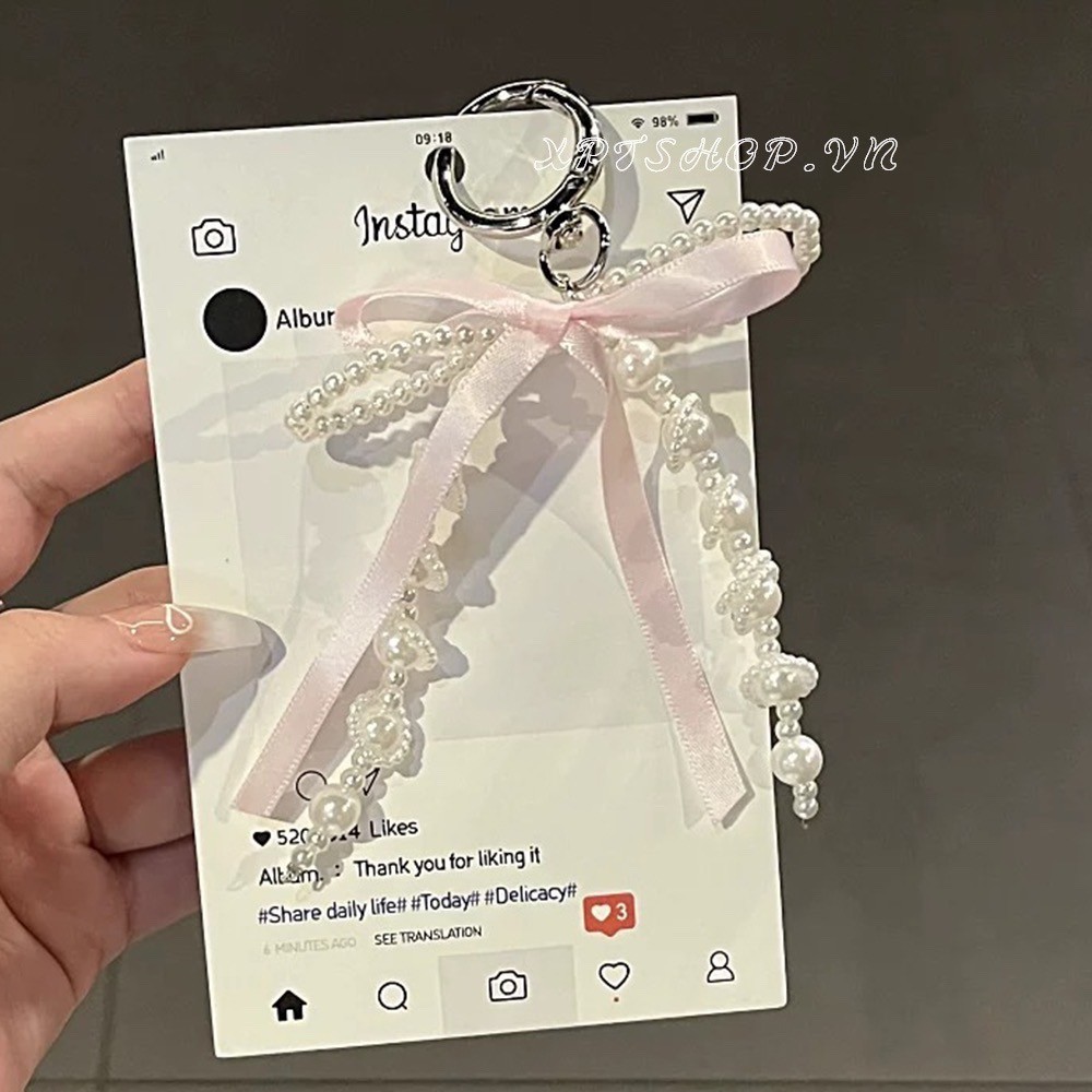 เกาหลีสีชมพู Pearl Bow พวงกุญแจจี้หัวใจพวงกุญแจ Y2K ความงามผู้ถือกุญแจสําหรับสาวกระเป๋าจี้อุปกรณ์เสริม IDY โซ่โทรศัพท์มือถือ