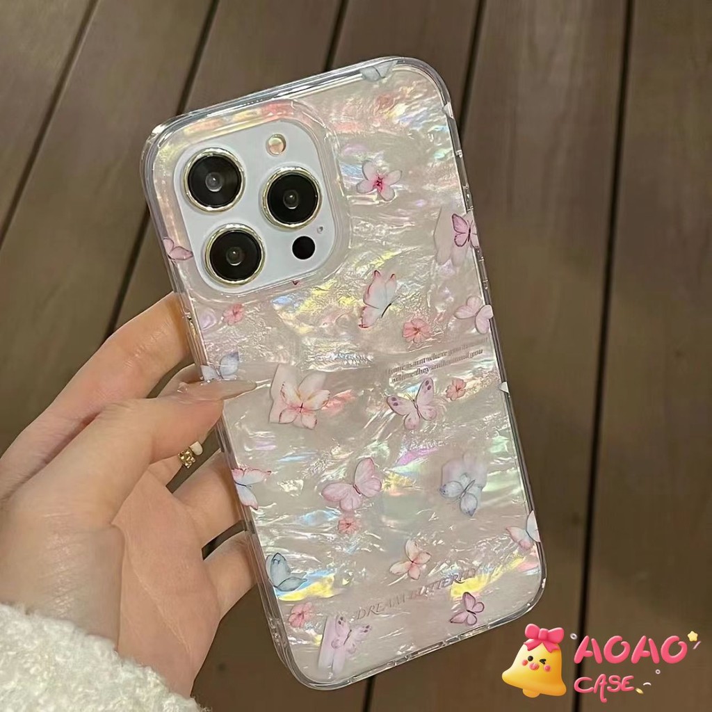 เคสไอโฟน 16 สำหรับ iPhone 11 13 12 15 14 16 Pro Max 7 8 16 14 15 Plus XR X XS Max โรแมนติกสดใหม่ในฝันผีเสื้อปกอ่อนปกอ่อน