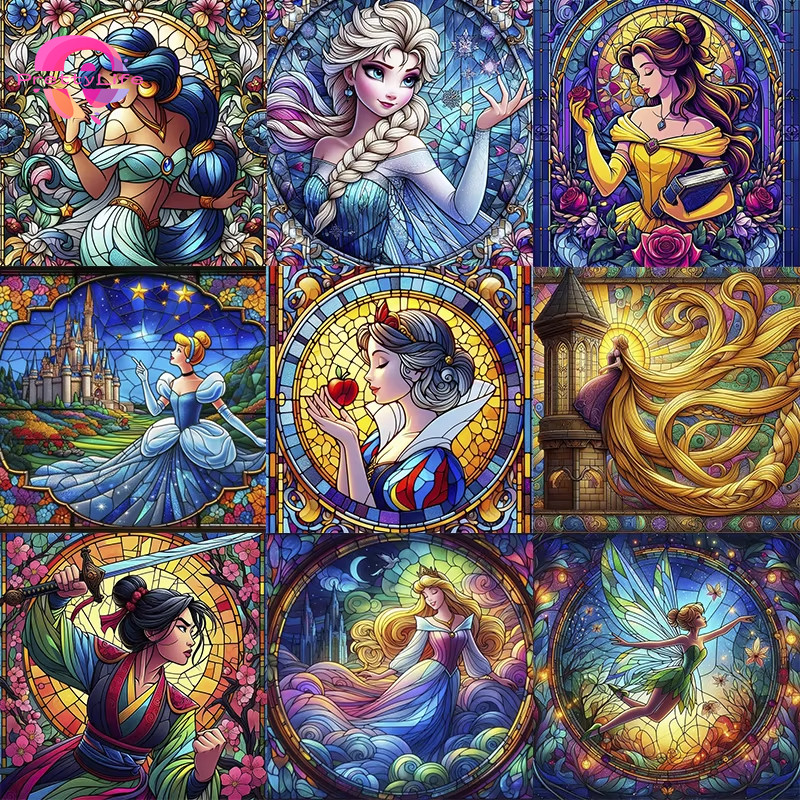 PL สีสันเจ้าหญิง 5D เพชรจิตรกรรมชุดคริสตัล Cross Stitch Full Diamond Home Wall ตกแต่ง 30x30 ซม./40x40 ซม./50X50 ซม.