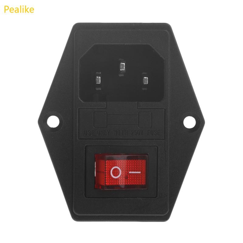 Pealike ไฟสีแดง 3 ขา IEC320 C14 3-in-1 Inlet โมดูลปลั๊กเชื่อมต่อ 5A ฟิวส์สวิทช์ 10A 250V Rocker สวิทช์ซ็อกเก็ต
