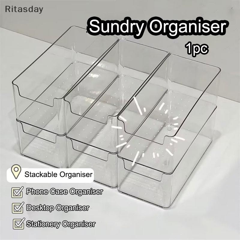 Ritasday กล่องเก็บของโปร่งใสในครัวเรือนกล่องยาวขนาดกลาง 1 ชิ้นเดสก์ท็อปพลาสติก Organiser ใหม่