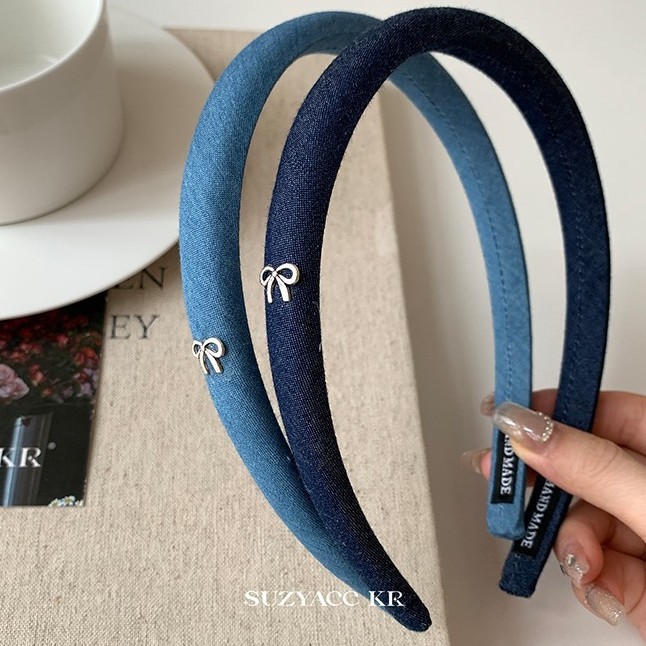 All-match Bow Denim ที่คาดผมบางหญิงที่คาดผมเรียบง่าย