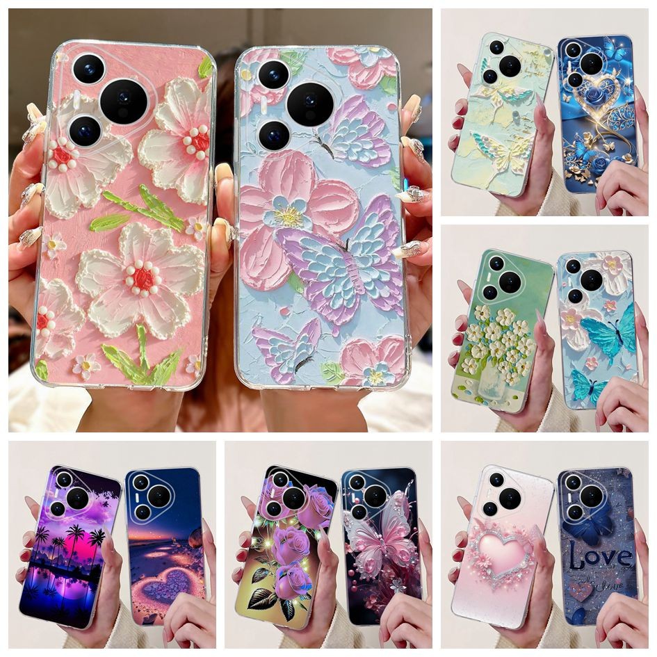 สําหรับ Huawei Pura 70 กรณี ADY-LX9 ฝาครอบดอกไม้ยอดนิยมซิลิโคนโปร่งใสเคสโทรศัพท์สําหรับ Huawei Pura 