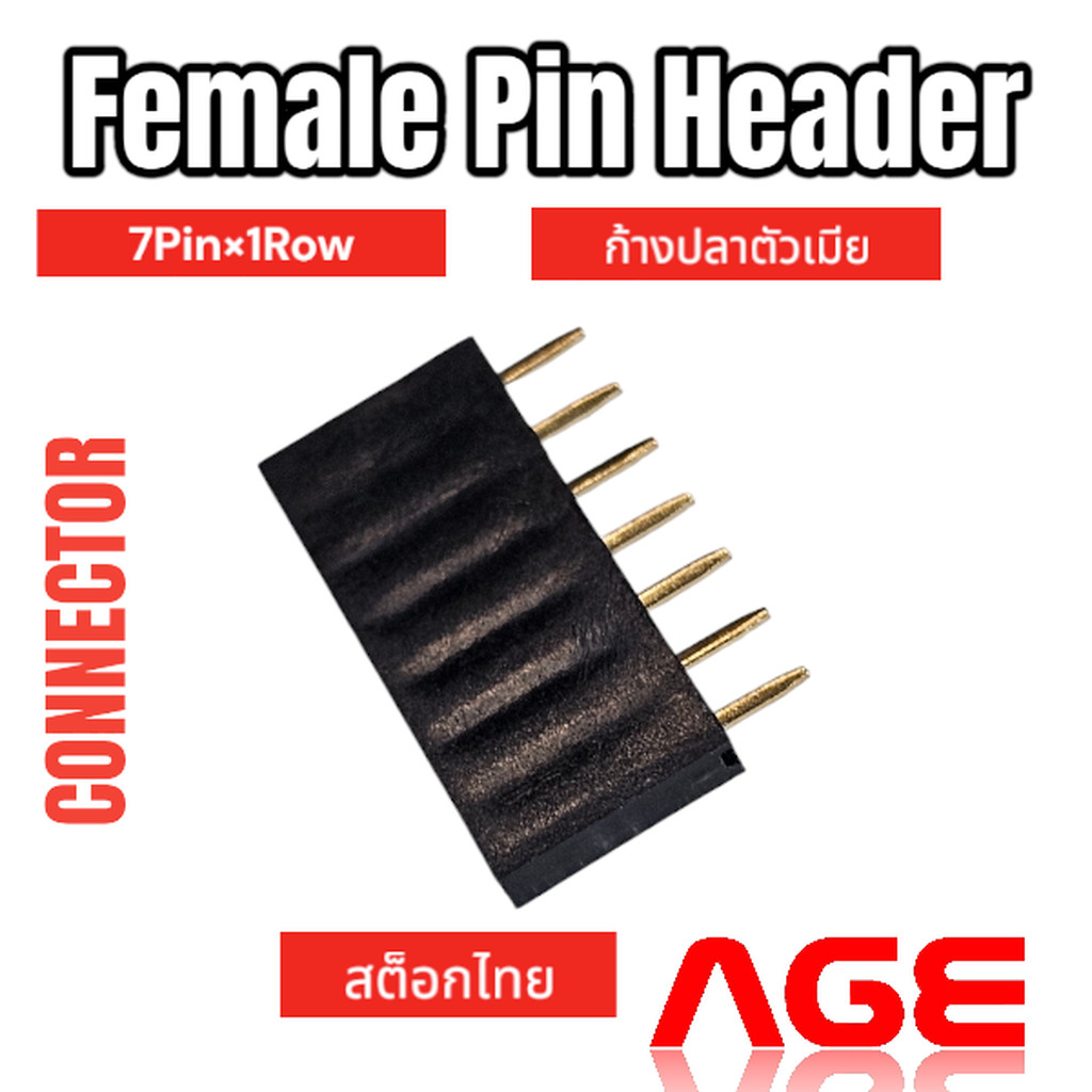 Female Pin Header Connector 7 Pin (7PinX1Row), Pitch 2.54mm Female ก้างปลาตัวเมีย