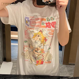 COD（จัดส่งภายใน 24 ชั่วโมง）เสื้อยืด oversized t shirt ลายการ์ตูน cotton สไตล์ญี่ปุ่น สีขาว เสื้อ