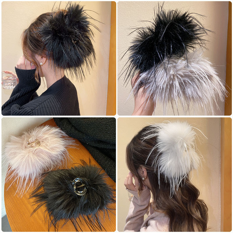 ฤดูใบไม้ร่วงฤดูหนาว High-End Feather คว้าคลิปขนาดใหญ่ Plush Shark คลิปด้านหลังหัวคลิปผม Classy All-Match อุปกรณ์เสริมผม