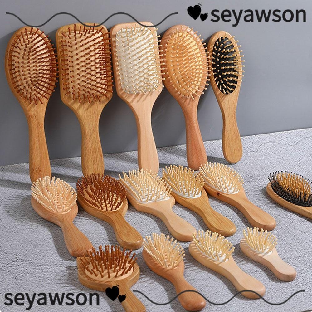 Seyawson หวีไม้ 1 ชิ้น, หวีผม แปรงนวดผมร่วง, เบาะพายเพื่อสุขภาพ ดูแลเส้นผม หวีไม้ไผ่ หนังศีรษะผม
