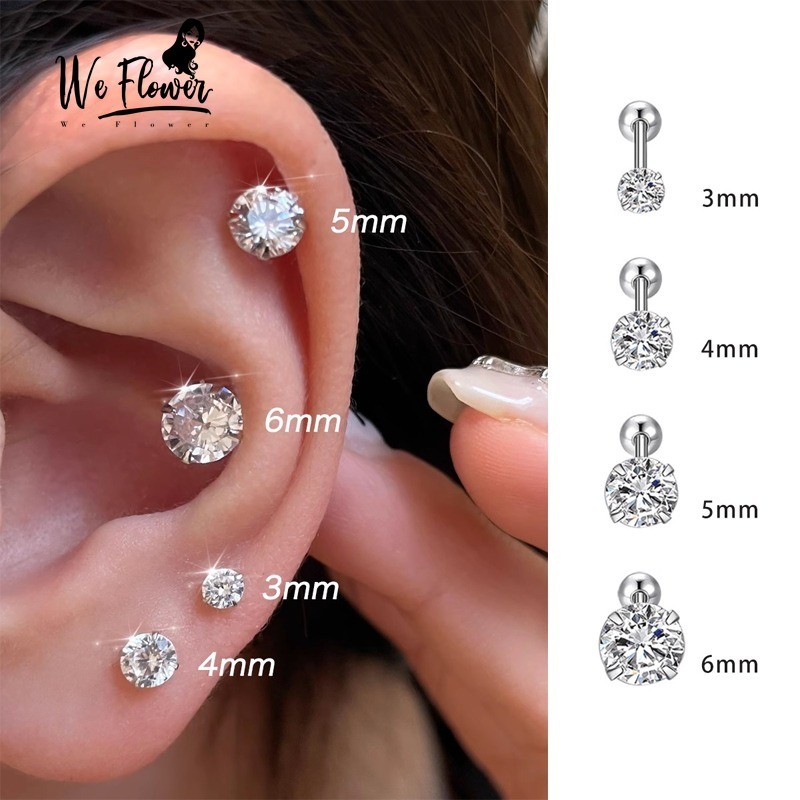 We Flower 1PC หรูหรา S925 เงิน Tiny Ball คริสตัลสกรูต่างหูผู้หญิงผู้ชาย Hypoallergenic เจาะหู Studs เครื่องประดับ
