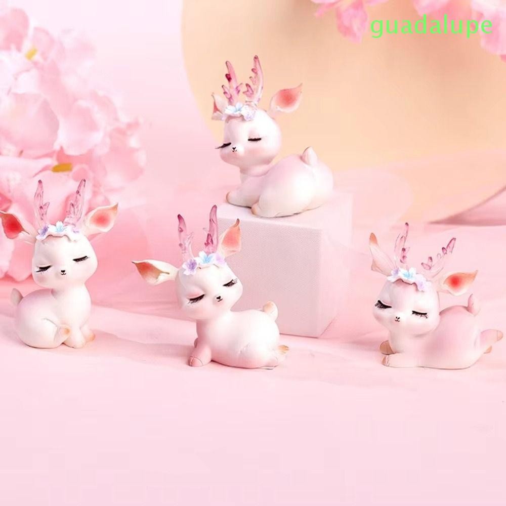 Guadalupe สีชมพู Sleeping Deer ตุ๊กตา, Kawaii Mini เรซิ่นสีชมพูกวางเครื่องประดับ,คริสต์มาส Series Decor การ์ตูนประณีตทนทานเด็กตุ๊กตากวางประติมากรรมคริสต์มาส
