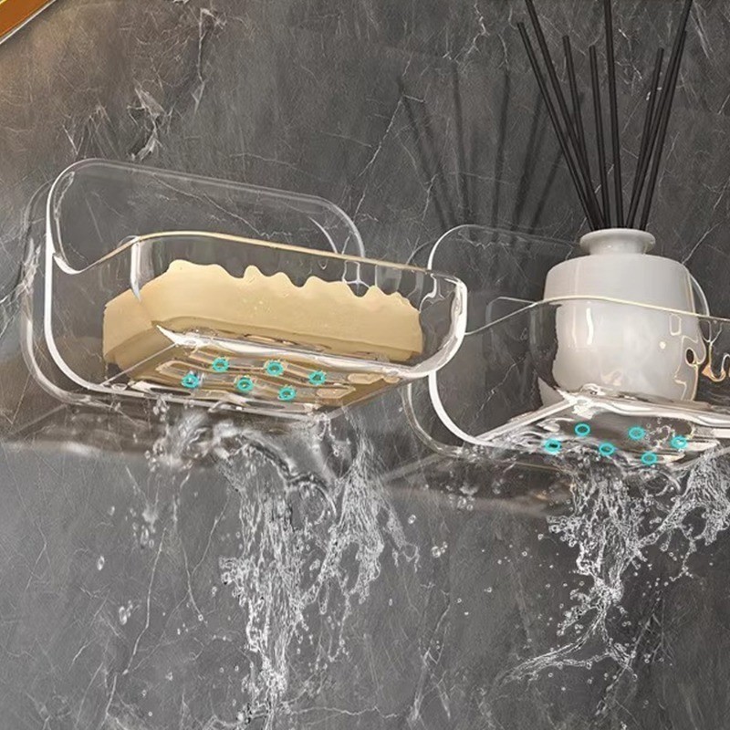 ติดผนังชั้นเก็บสบู่ห้องน้ําอุปกรณ์อาบน้ําท่อระบายน้ําชั้นวางอะคริลิคใสครัวเรือนประหยัดพื้นที่อุปกรณ์จัดเก็บ - รูปที่ 5