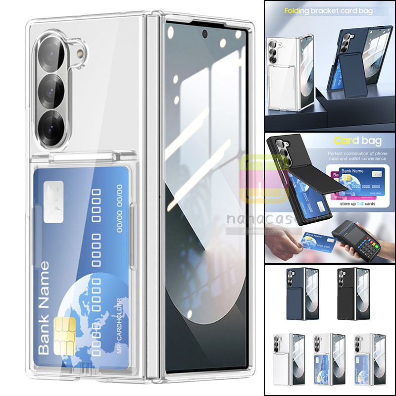 Card Pocket Stand เคสโทรศัพท์ที่เหมาะกับผิวบางเฉียบ Samsung Galaxy Z Fold 6 Z Fold 5 PC Hard Impact Protection Casing