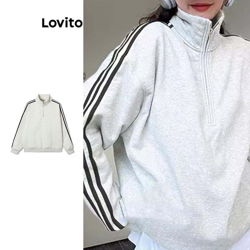 Lovito เสื้อสเวตเตอร์ สไตล์วิทยาลัย บล็อกสี ธรรมดาสำหรับผู้หญิง LNA72926