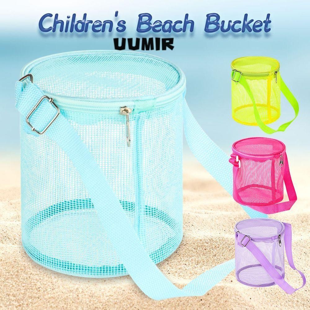 Uumir กระเป๋าชายหาดตาข่ายสําหรับเด็กสายสะพายไหล่แบบปรับได้ซิปกระเป๋าเก็บ