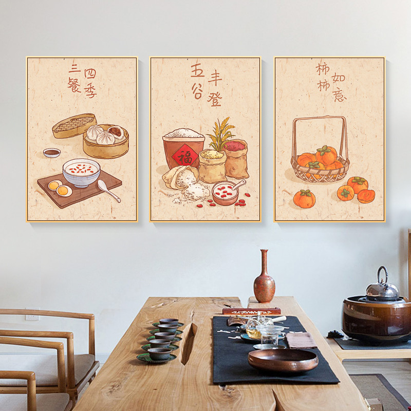 ใหม่จีนร้านอาหารภาพวาดตกแต่งห้องรับประทานอาหารโฮมสเตย์ทางเข้าห้องครัวญี่ปุ่นห้องนั่งเล่นสามมื้อ Four Seasons Persimmon Ruyi