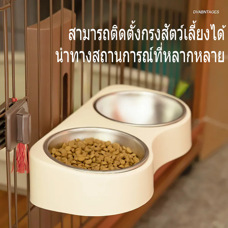 ชามอาหารแมวติดผนัง ชามแมว จานอาหารแมว แบบคู่ ปรับความสูง ไม่ต้องเจาะรู ชามหมาสแตนเลส รูปที่ 8