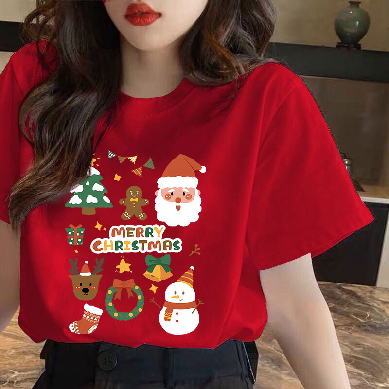 เสื้อคริสมาสต์ Happy New Year & Merry Christmas ลายน่ารักๆ ผ้า Cotton ใส่สบาย สีสันสดใส ขนาด S-5XL