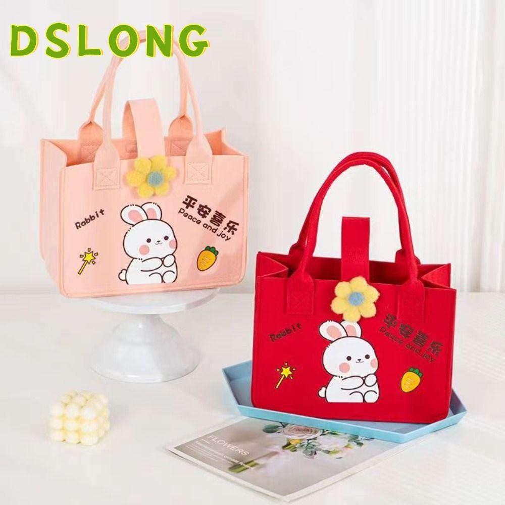 DSLONG ชูกี้ กระเป๋าถือพับได้,จับกระเป๋าสักหลาดกระต่าย,น่ารักไม่ทอแบบพกพาทนทานกล่องสาว