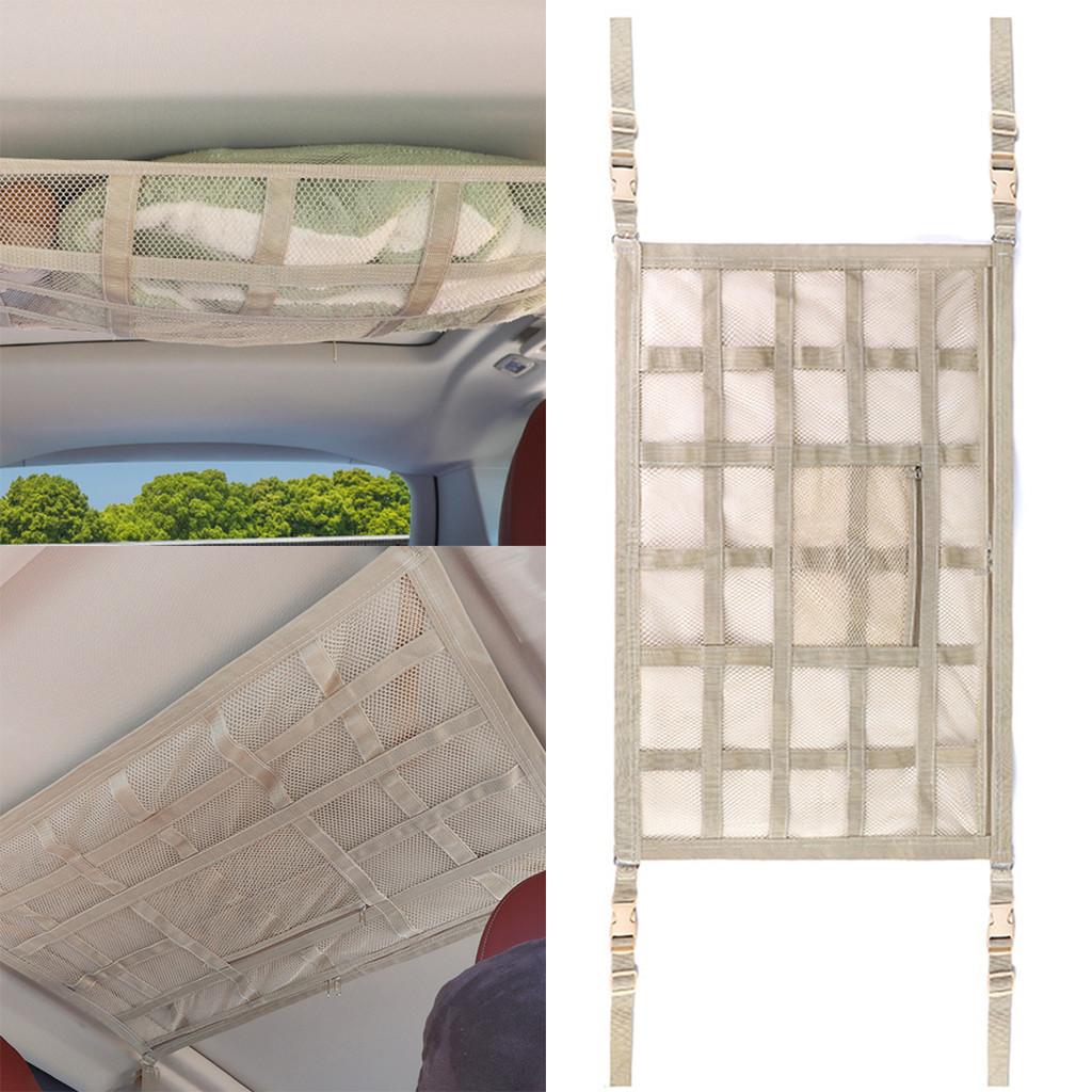 รถเพดานเครือข่ายสินค้า Slimline Cargo Net,Double-Layer Mesh Roof Storage Organizer, Auto Camping Essentials,สําหรับรถบรรทุก SUV