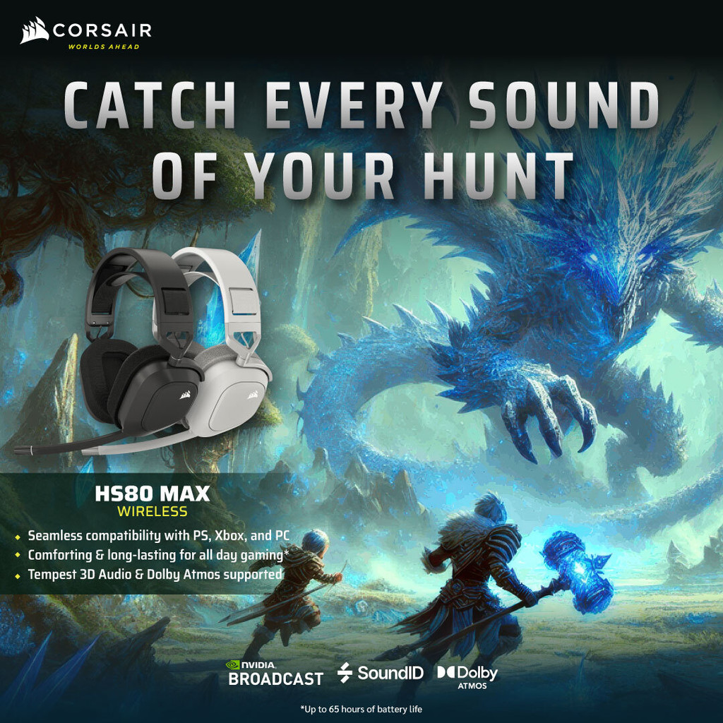 CORSAIR HEADSET HS80 MAX WIRELESS GAMING HEADSET, STEEL GRAY หูฟังเกมมิ่ง : CA-9011295-AP