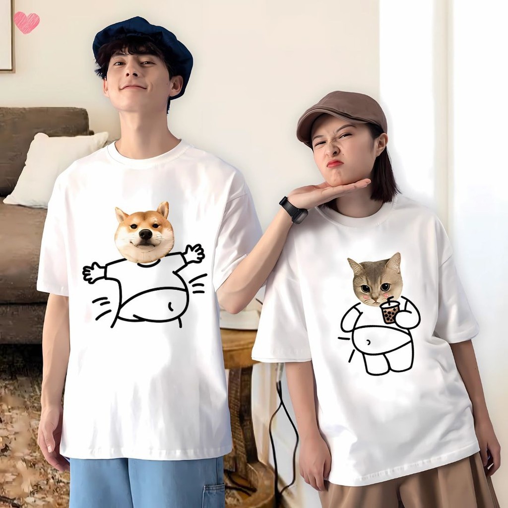 TeddyTee💖 เสื้อแขนสั้นหลวมๆ "CAT"เสื้อพิมพ์ลาย สวมใส่สบาย S-4XL ฝ้าย100% การ์ตูนน่ารัก OVERSIZE Unisex สไตล์คู่รัก💞