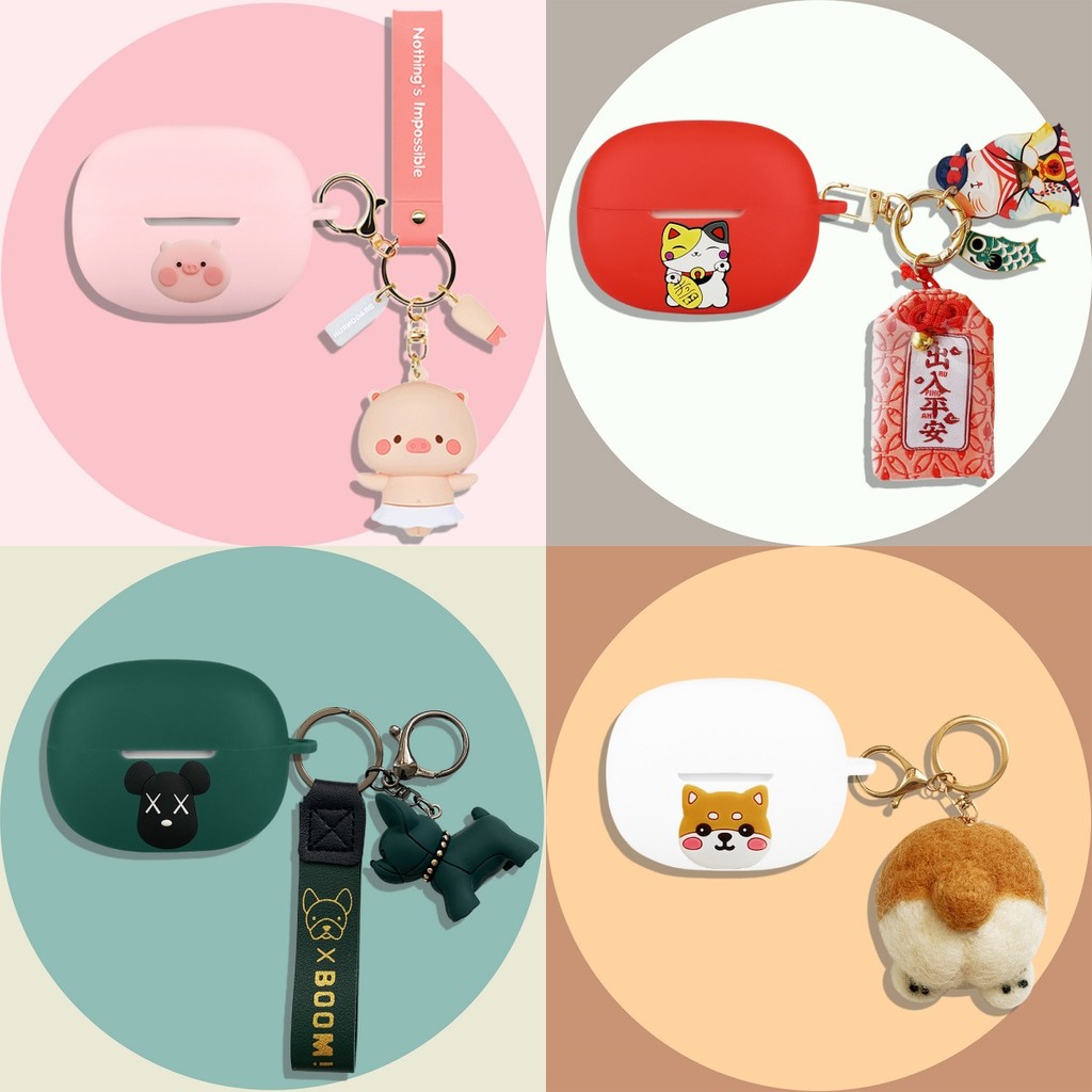 for Shokz OpenDots One E310 Case Cute Fortune Cat Pendant Cartoon Shark Keychain Silicone Soft Case 