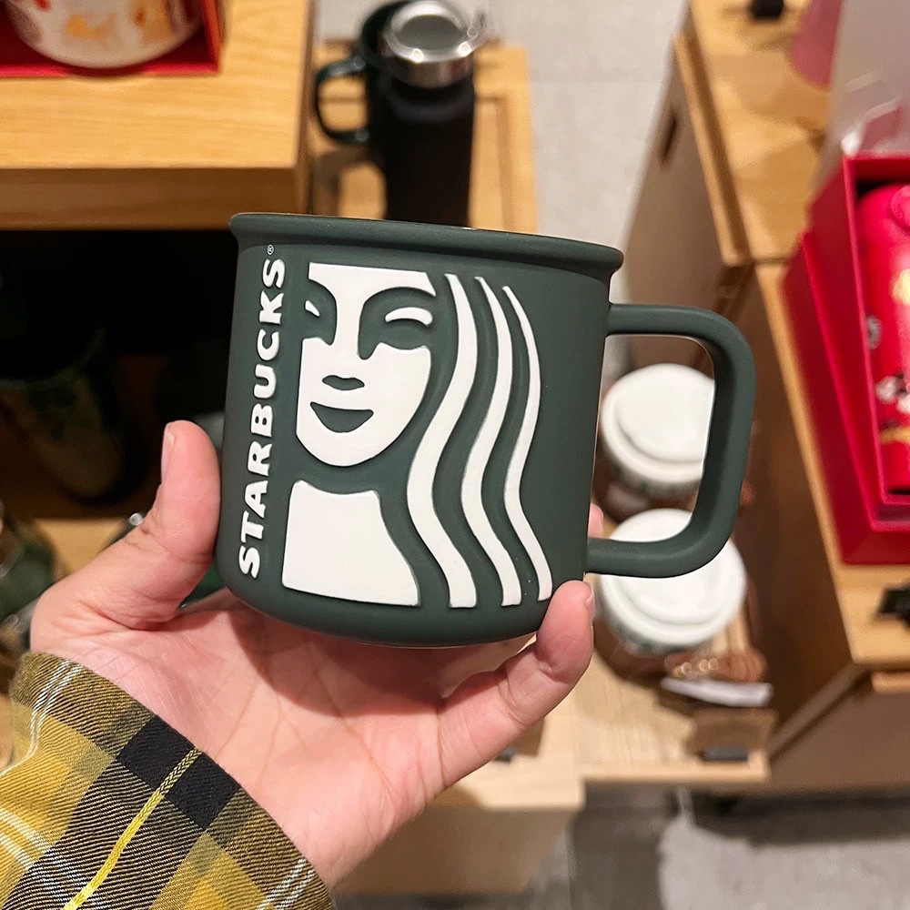 แก้วกาแฟเซรามิกสีเขียวเข้มของ Starbucks ความจุขนาดใหญ่ สวยงามสำหรับสำนักงาน