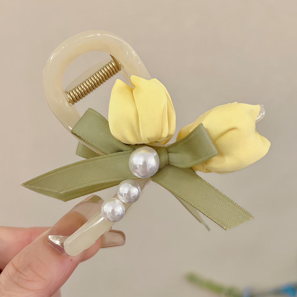 กิ๊บหนีบผม สีที่หลากหลาย🌷 ทิวลิปดอกไม้ การตกแต่งโบว์มุก หวานและอ่อนโยน🥰 คลิปฉลามสไตล์ดอกไม้ - รูปที่ 4