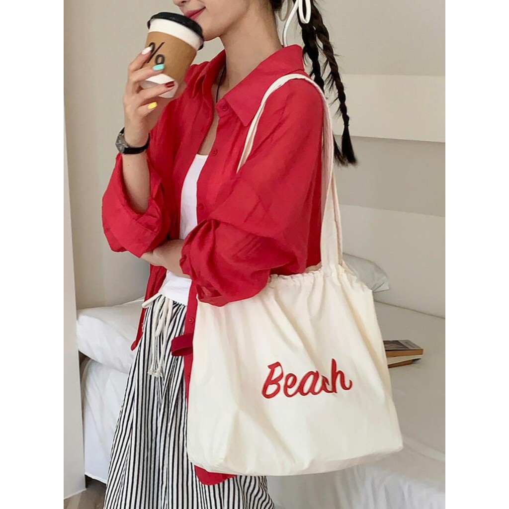 🔥พร้อมส่ง🔥กระเป๋าผ้าใบหูรูด กระเป๋าโท้ทญี่ปุ่น กระเป๋าสะพาย กระเป๋าผ้าน้ําหนักเบา กระเป๋านักเรียนความจุขนาดใหญ่