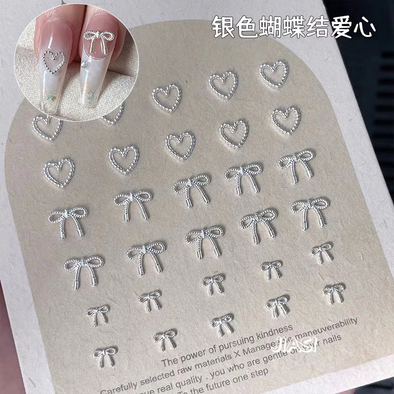 10ชิ้นชุดมินิโบว์แต่งเล็บเพชรเครื่องประดับ ผู้มีอิทธิพล ร้อนขายน่ารักหัวใจรักโบว์ผูกโลหะโลหะผสมสวมใส่เล็บอุปกรณ์แต่งเล็บ