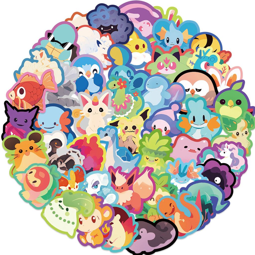 สติ๊กเกอร์ PVC กันน้ําลายการ์ตูนโปเกมอนทาสีสีสันสดใส 50 ชิ้น