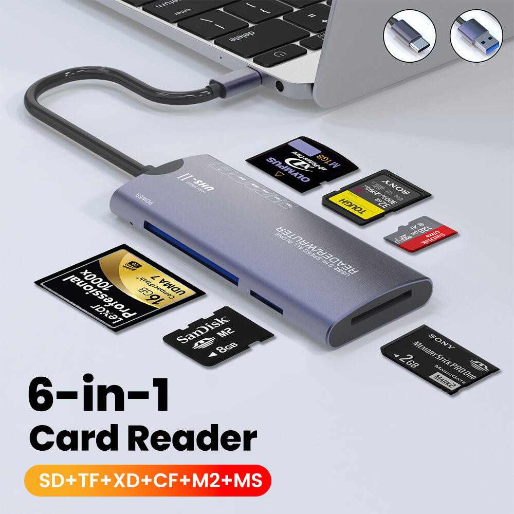 เครื่องอ่านการ์ด SD 6 in 1 USB อะแดปเตอร์ถ่ายโอนข้อมูลความเร็วสูงประเภท C TF/XD/CF/M2 อ่านหน่วยความจํา