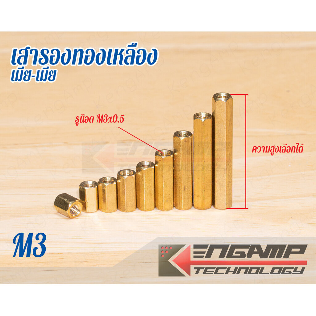 (10ตัว) [NUT] เสารอง PCB หกเหลี่ยมทองเหลือง M3 ชนิด เมีย-เมีย
