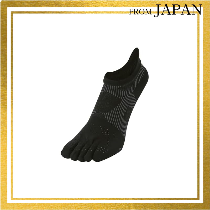 Phiten Sock King Racer 5-Finger Socks for Running and Marathon, Men's and Women's, Black/Gray, Size 