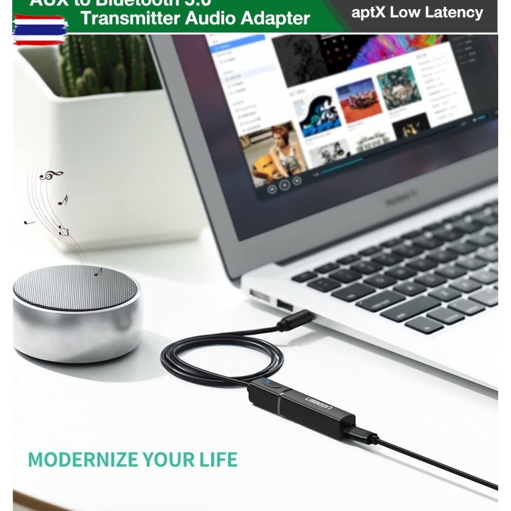 UGREEN รุ่น 40761 Bluetooth 5.0 Transmitter Wireless Audio Music 3.5mm. Adapter APTX For TV PC PS4 X