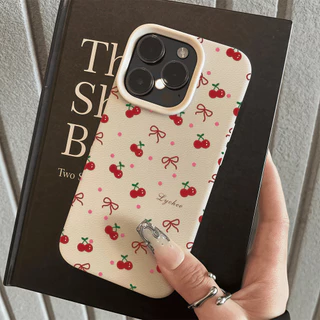 เคส For iPhone 13 เคสหนังเนื้อนิ่มสีแคนดี้ รูปแบบเชอร์รี่🍒For iPhone 15 16 13 14 12 11 Pro Max XS XR 7P 8P เคสหนัง Case