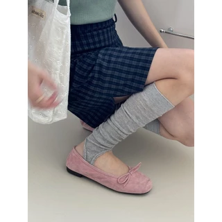 สไตล์มิว~สไตล์เกาหลีสไตล์บัลเล่ต์สีทึบเข็มคู่ผ้าฝ้ายระบายอากาศโลลิต้า เจเค ถุงเท้าเข่าไม่มีนิ้วเท้าผู้หญิง