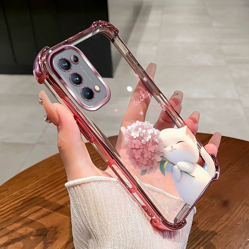 สําหรับ OPPO Reno 2 2F 2Z 4 5 5k เคสโทรศัพท์ Lucky Cat สี่มุมซิลิโคน TPU โปร่งใส Soft Shell XYM