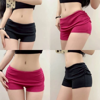 Hot fashion thai~พร้อมส่ง'กางเกงขาสั้นผู้หญิง สีทึบเอวต่ำเอว Flipping หัวกระเป๋าสะโพกลำลองกางเกงขาสั้น-FY2833