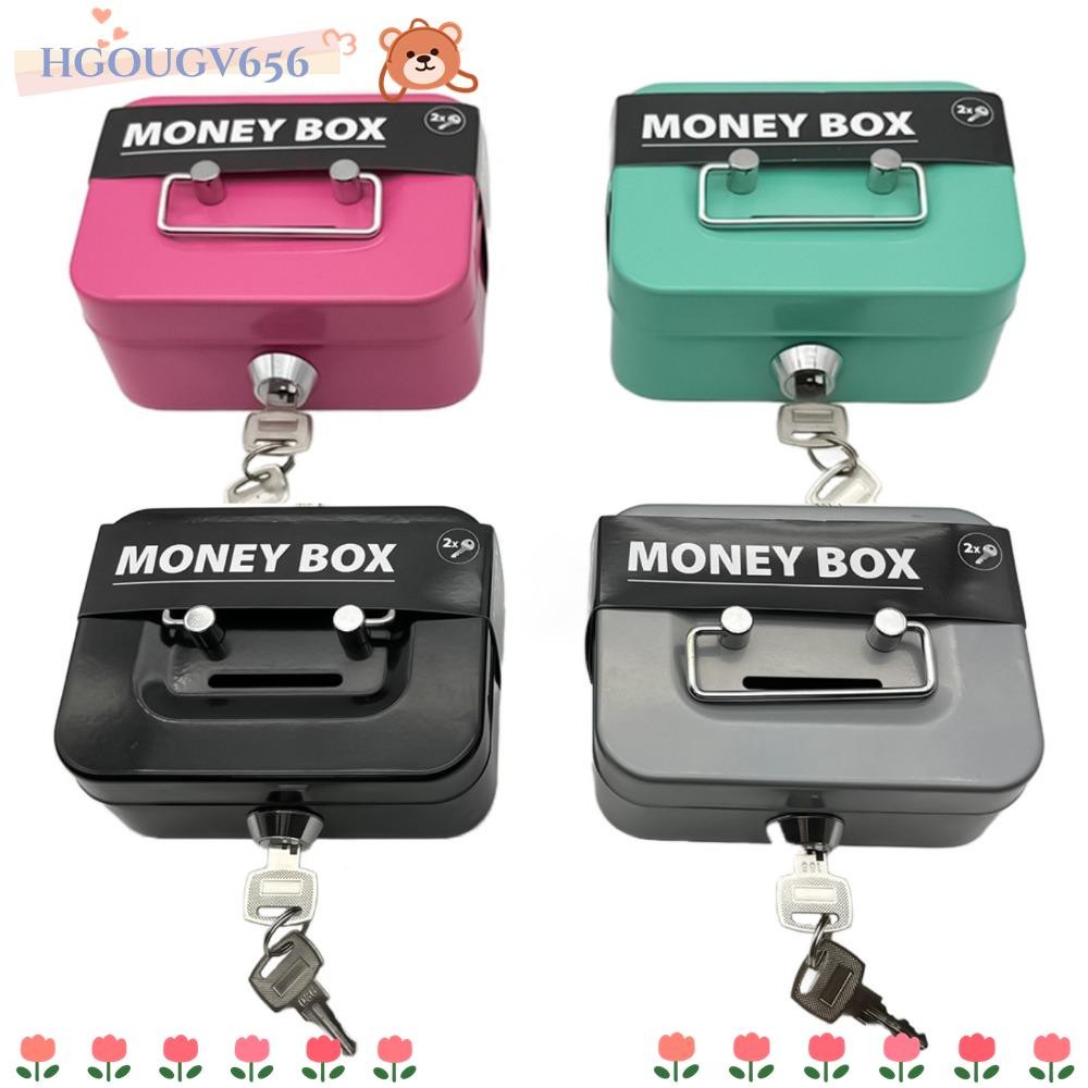 HGOUGV656 Key Lock กล่องเงินสด,พร้อมฝาครอบล็อค 4.53" x 3.35 "กล่องเก็บเงินสด, Home Gadget โลหะขนาดเล็กพร้อมที่จับเงิน Organizer เด็ก
