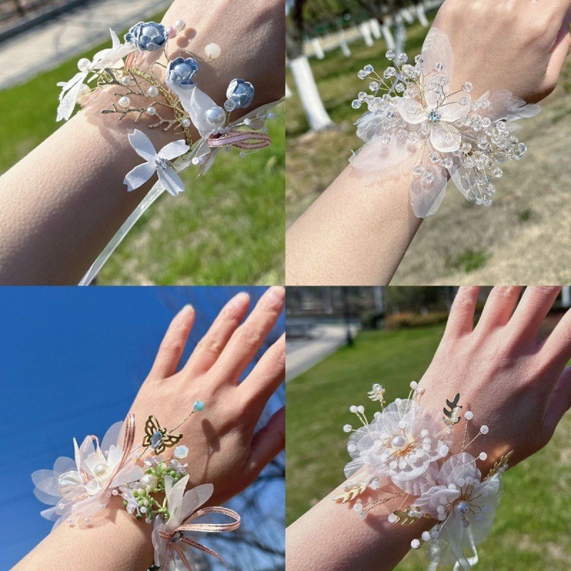 2025 ใหม่ สูง จบ ข้อมือเด็กดอกไม้สาวดอกไม้สร้อยข้อมือสร้อยข้อมือดอกไม้เจ้าหญิงแฮนด์เมดประสิทธิภาพพวงหรีดผีเสื้อสร้อยข้อมือประสิทธิภาพมือดอกไ