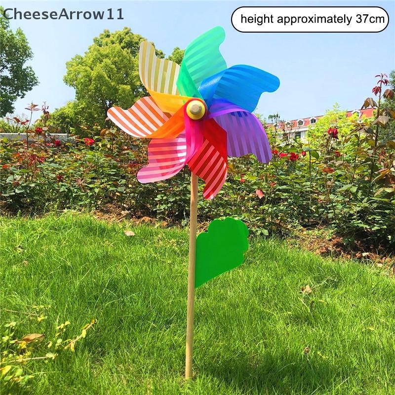 CHE 1 ชิ้น 14/18/24/32 ซม.เสาไม้ Seven Leaf สีสัน DIY Windmill Garden Yard Party กลางแจ้ง Wind Spinner เครื่องประดับของเล่นเด็ก TH