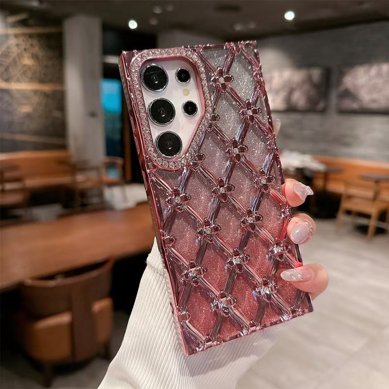 SAMSUNG หรูหราชุบrhombusรูปแบบbling Glitter Rhinestone 3Dดอกไม้สําหรับSamsung Galaxy S25 Ultra S24 S23 Ultra Plus S24FE A16 5Gกันกระแทกนุ่ม - รูปที่ 4