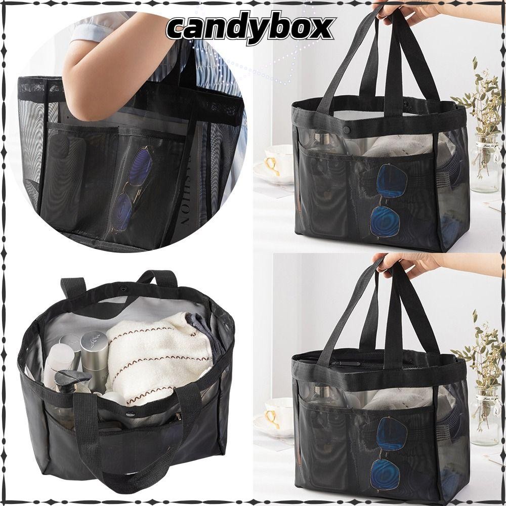 CANDYBOX กระเป๋าชายหาด,กระเป๋าสะพายความจุขนาดใหญ่โปร่งใส,กระเป๋าแต่งหน้าตาข่ายมัลติฟังก์ชั่นกลวงเดินทาง