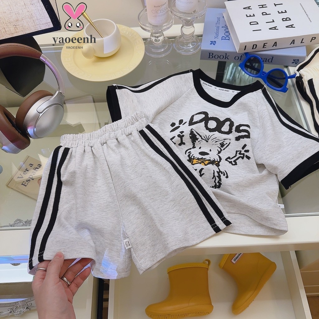 【YAOEENH】90-170 ซม.ฤดูร้อนชายหญิงเวอร์ชั่นเกาหลีชุดลําลองแขนสั้นกลางเด็กใหญ่บางสไตล์ทั้งหมดตรงกับครึ่งแขนด้านบน