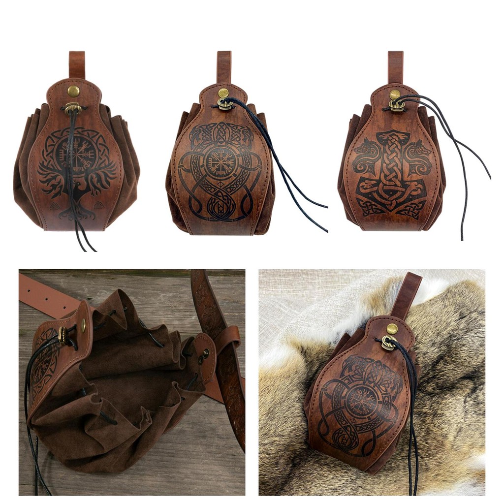 [Qklmdt] Vintage Medieval Drawstring Pouch Accessories Storage กระเป๋าหนัง PU สําหรับปัจจุบันของขวัญเกมเล่น