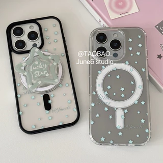 Huiwanju blue star สําหรับ iPhone16promax โทรศัพท์มือถือกรณี iP15promax niche 12 วงเล็บดูดแม่เหล็กน่ารัก 13 ไร้สายชาร์จ 14 โปร่งใส 11