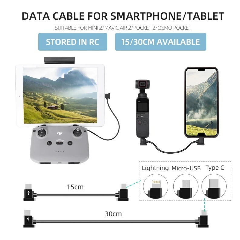 15/30 ซม.สายเคเบิลข้อมูล RC-N1/N2/N3 รีโมทคอนโทรลโทรศัพท์แท็บเล็ตขั้วต่อ Micro USB TypeC IOS ขยายสําหรับ DJI FLIP/NEO/AIR 3S/MINI 3 4PRO/MAVIC 3/OSMO กระเป๋า 3 อุปกรณ์เสริม