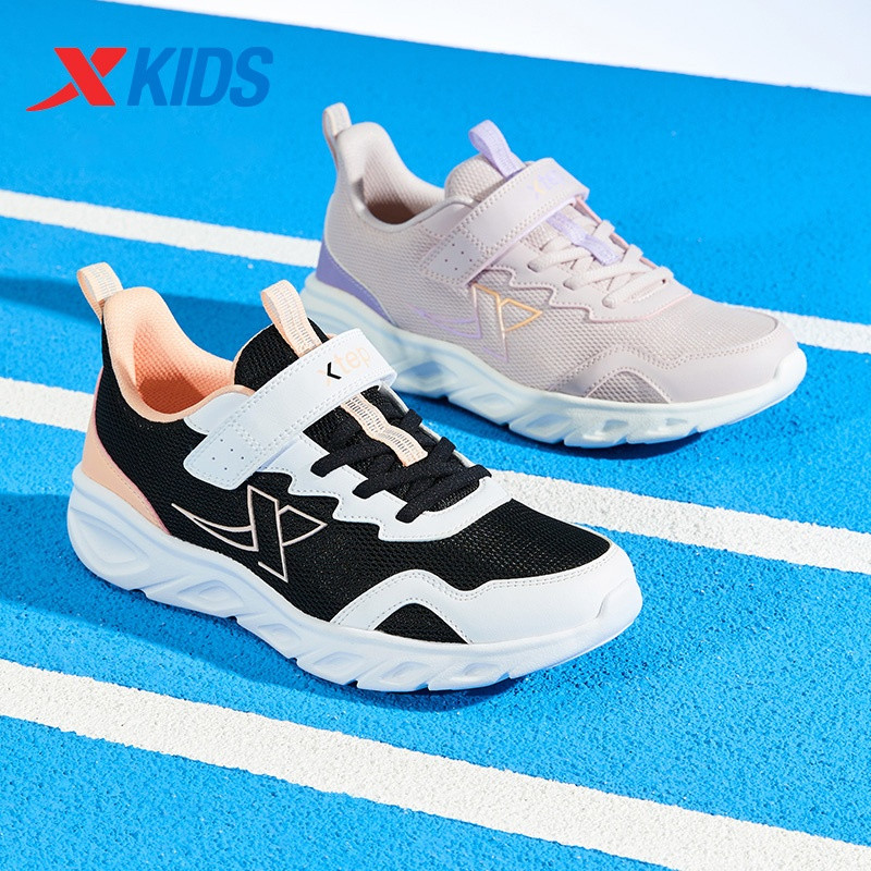 XTEP KIds รองเท้าฤดูใบไม้ผลิฤดูใบไม้ร่วงใหม่ Shock-Absorbing Girls Classic Velcro รองเท้าวิ่ง